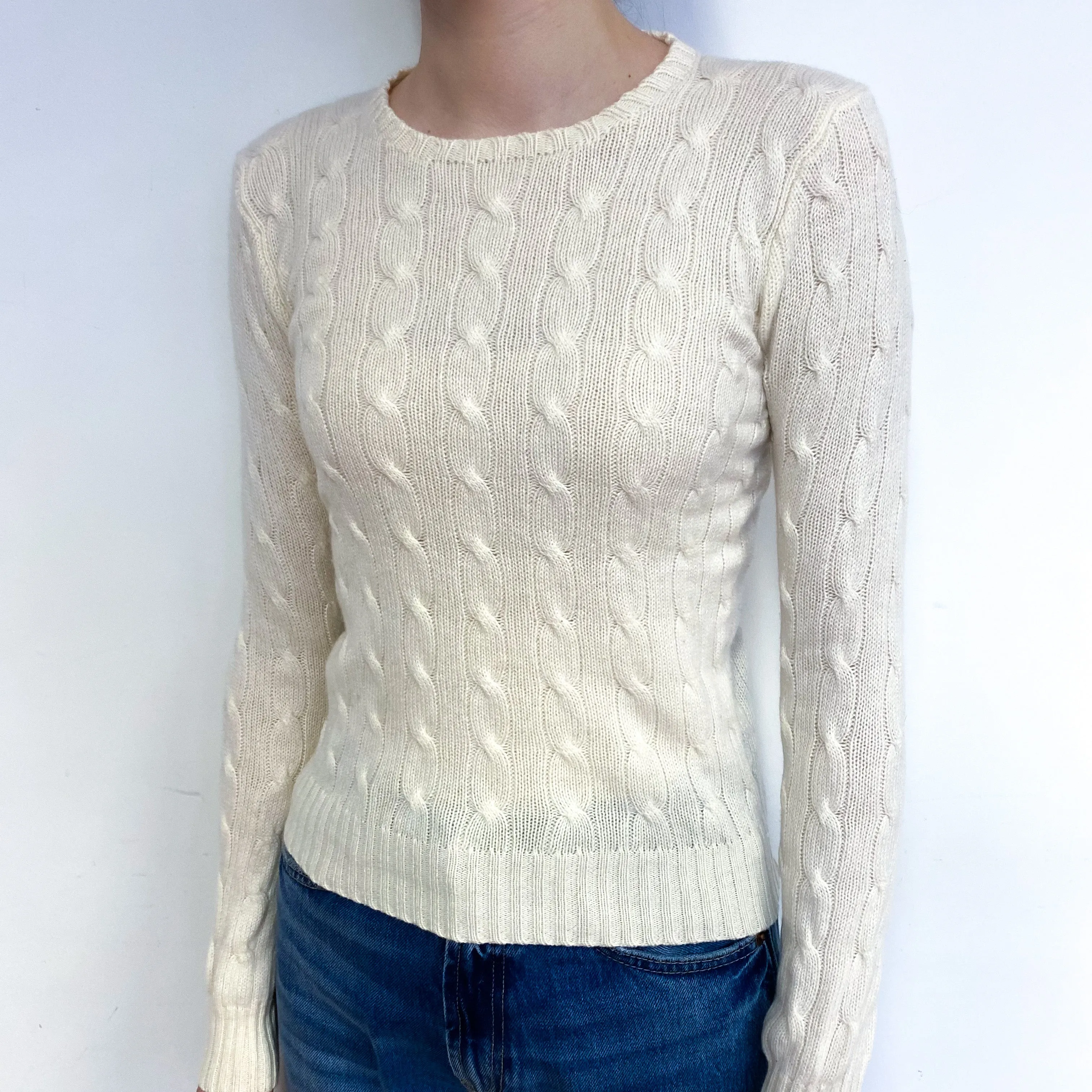 Ralph Lauren Cream Cable Cashmere Crew Neck Jumper Extra Small