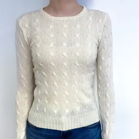 Ralph Lauren Cream Cable Cashmere Crew Neck Jumper Extra Small