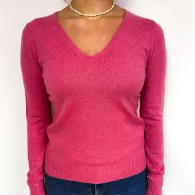 Raspberry Pink Cashmere V-Neck Jumper Small