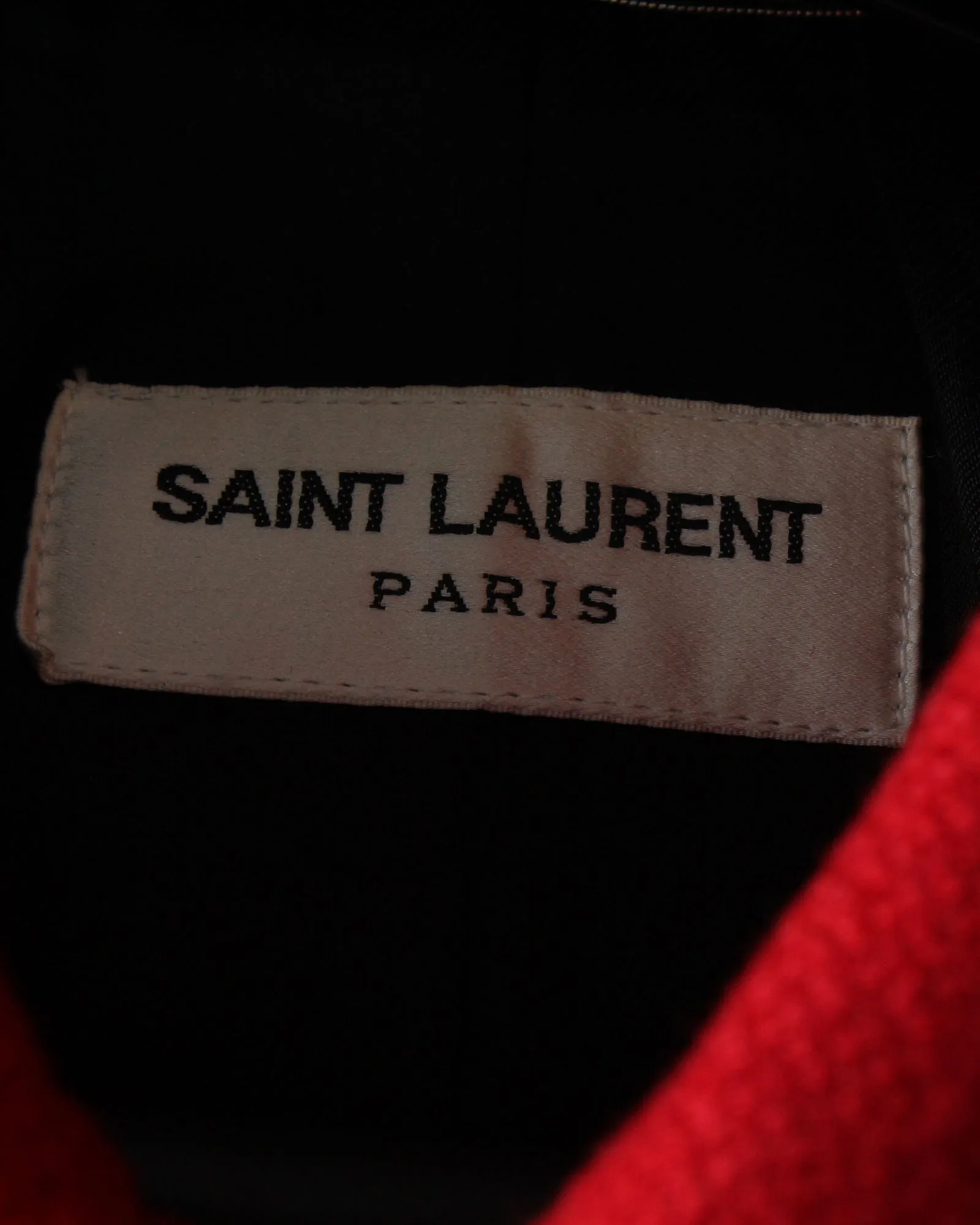 Saint Laurent Leopard-Trimmed Teddy Bomber Jacket in Red Lana Vergine