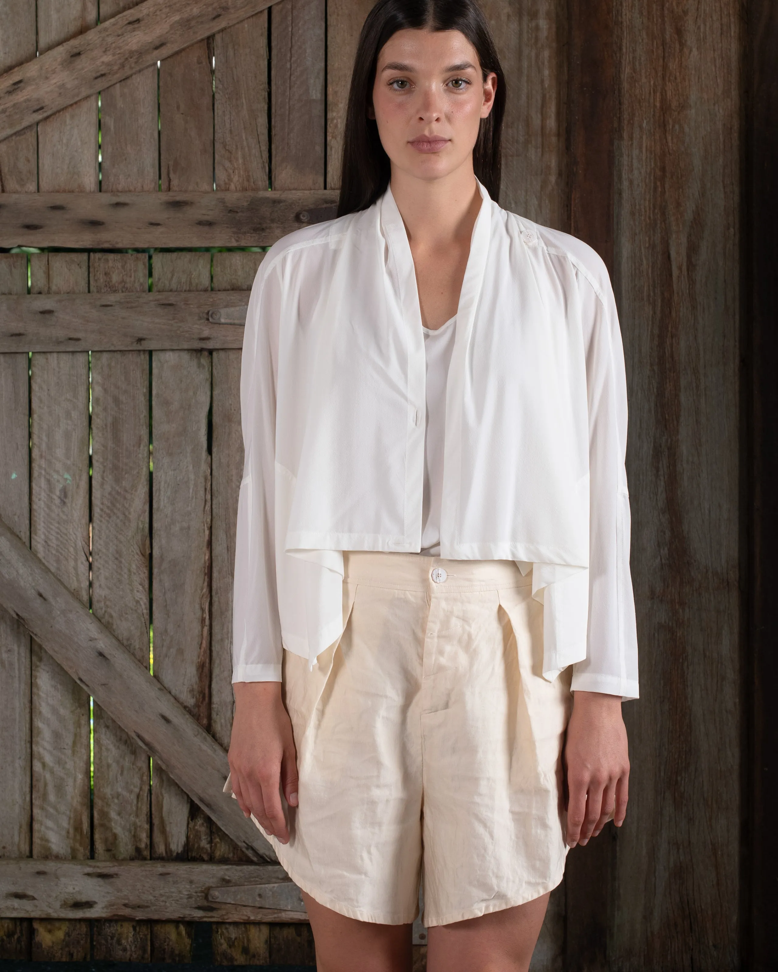 Scarf Jacket Stretch Silk Crepe White