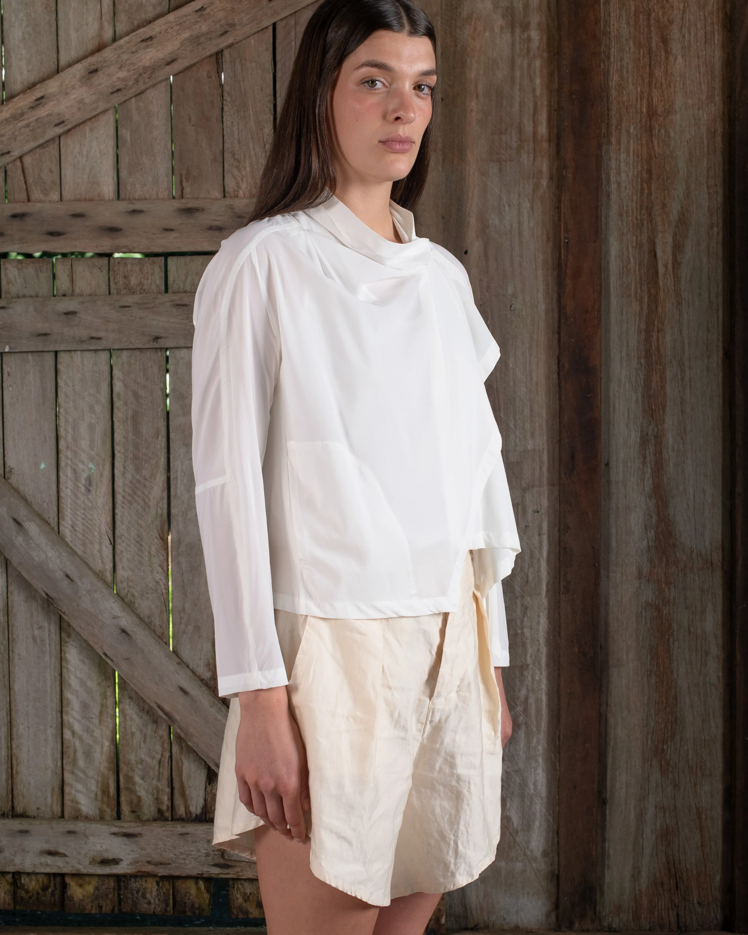 Scarf Jacket Stretch Silk Crepe White