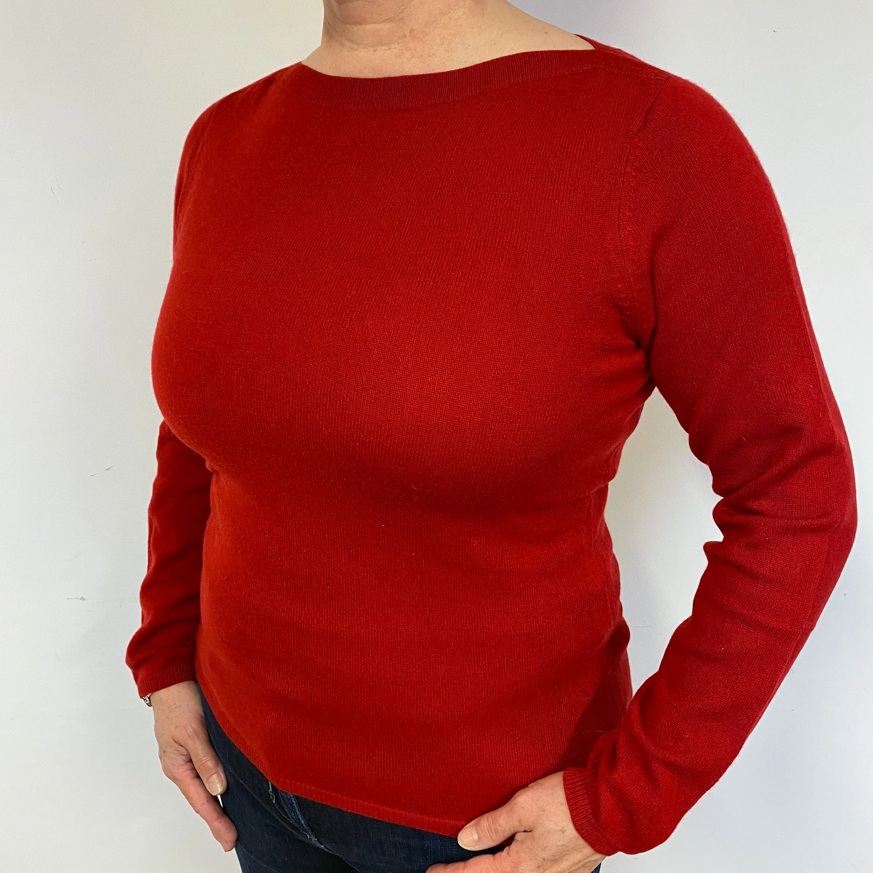 Scarlet Red Cashmere Boat Neck Jumper Large.