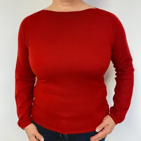 Scarlet Red Cashmere Boat Neck Jumper Large.