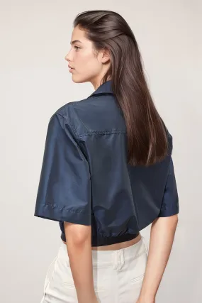Short Sleeve Shirt with Elastic Hem - Blue
