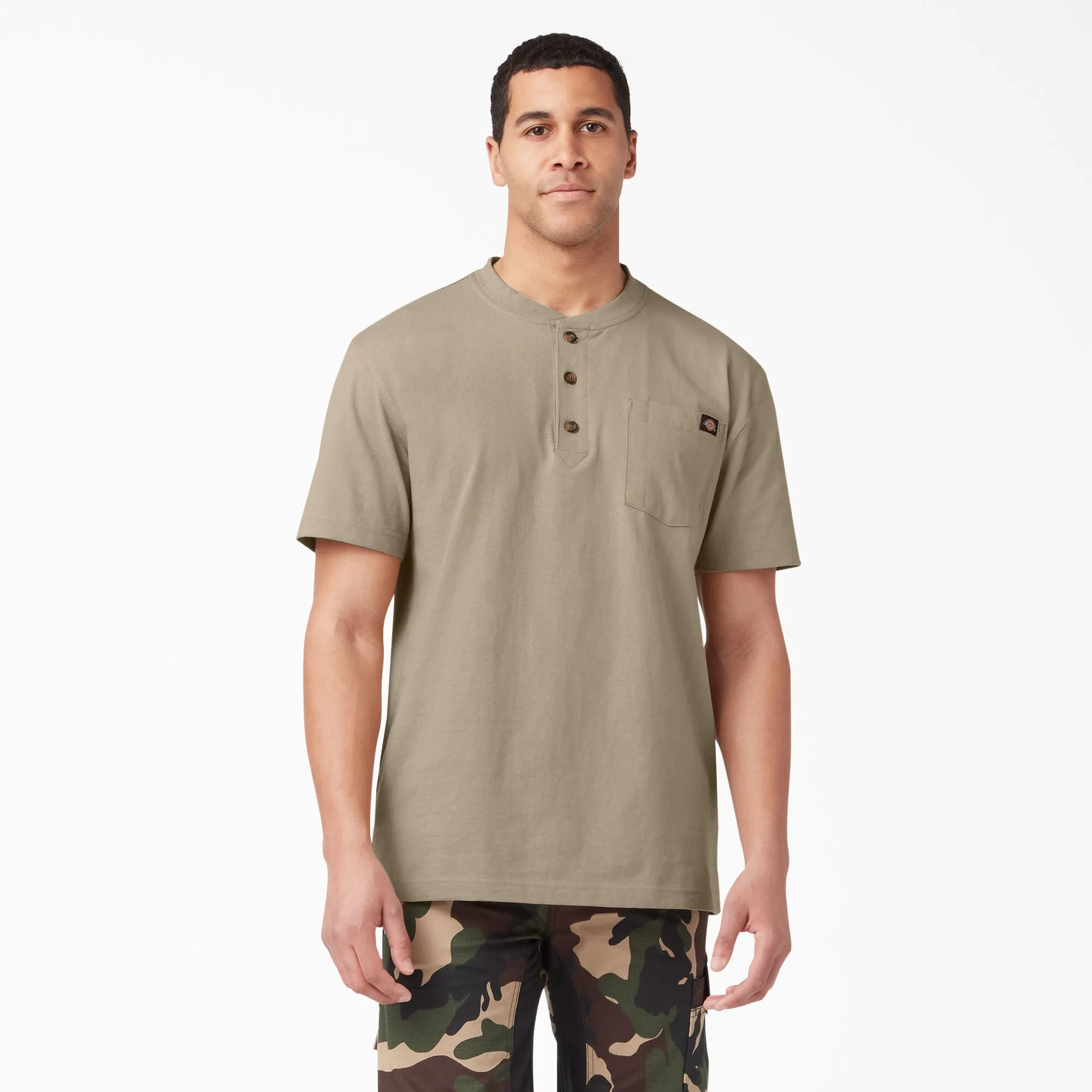 Short -Sleeved Shirt - Dickies Short Sleeve Heavyweight Henley T-Shirt, Desert Sand, WS451DS