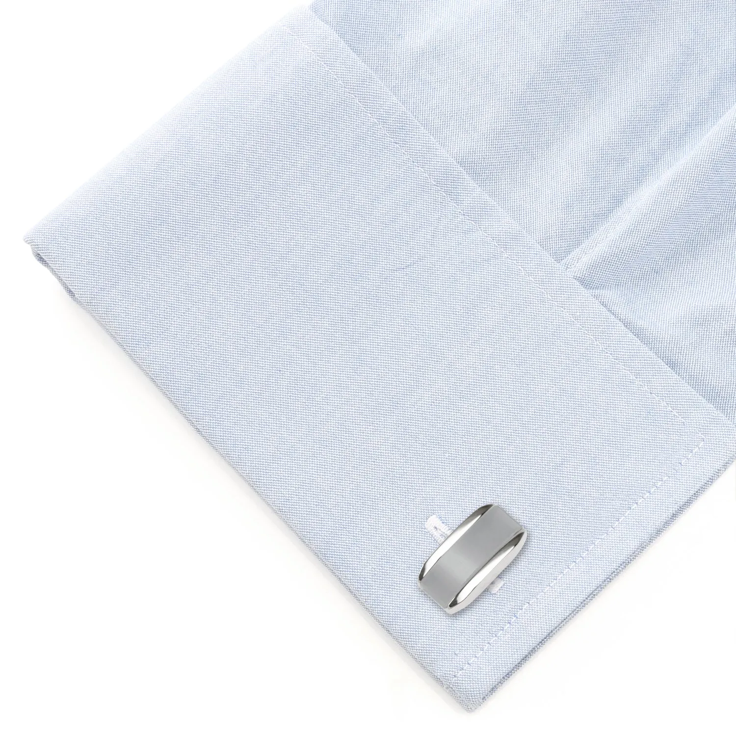 Silver Rectangular Cufflink with Gray Cats Eye