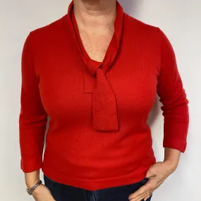 Spanish Red Cashmere Tie V-Neck Jumper Large