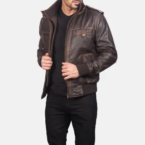 Street Brown Leather Bomber Jacket