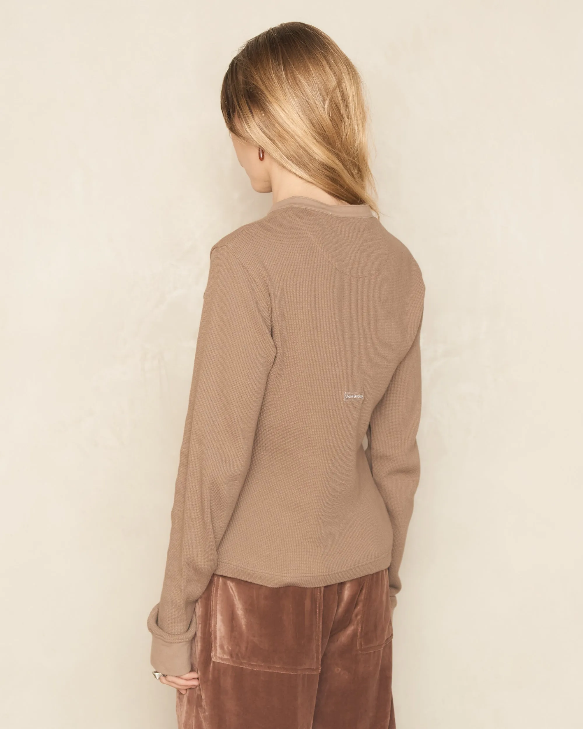 Taupe Brown Long Sleeve Polo T-Shirt