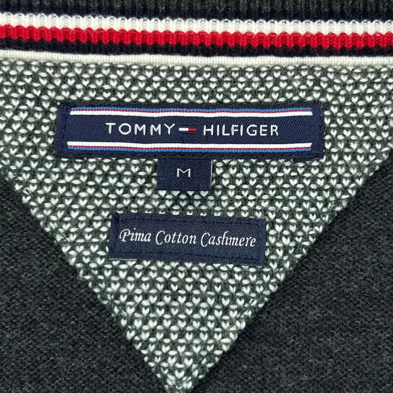 TOMMY HILFIGER Embroidered Mini Logo Pima Cotton Cashmere V-Neck Sweater Jumper