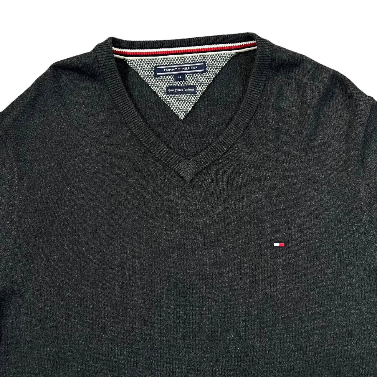 TOMMY HILFIGER Embroidered Mini Logo Pima Cotton Cashmere V-Neck Sweater Jumper