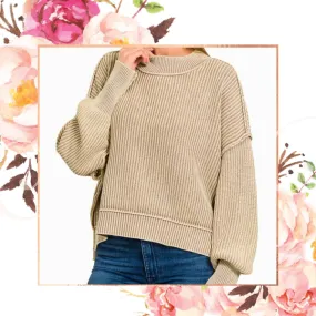 Washed Side Slit Oversized Crop Sweater