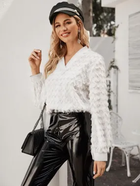 White V-Neck Loose Sweater