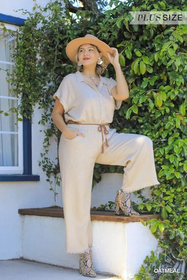 Wide Leg Linen Pant in Oatmeal