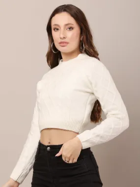 Women Acrylic Off-white Crop Sweater