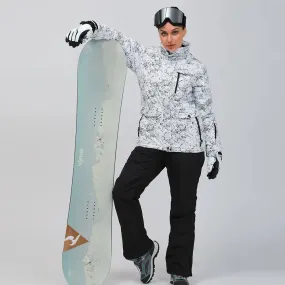 Women Snowboard Ski Jacket and Pants Set Marble Pattern