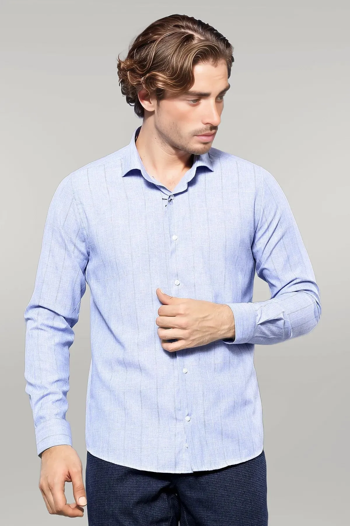 WSS Checked Long Sleeve Blue Shirt  - Singen