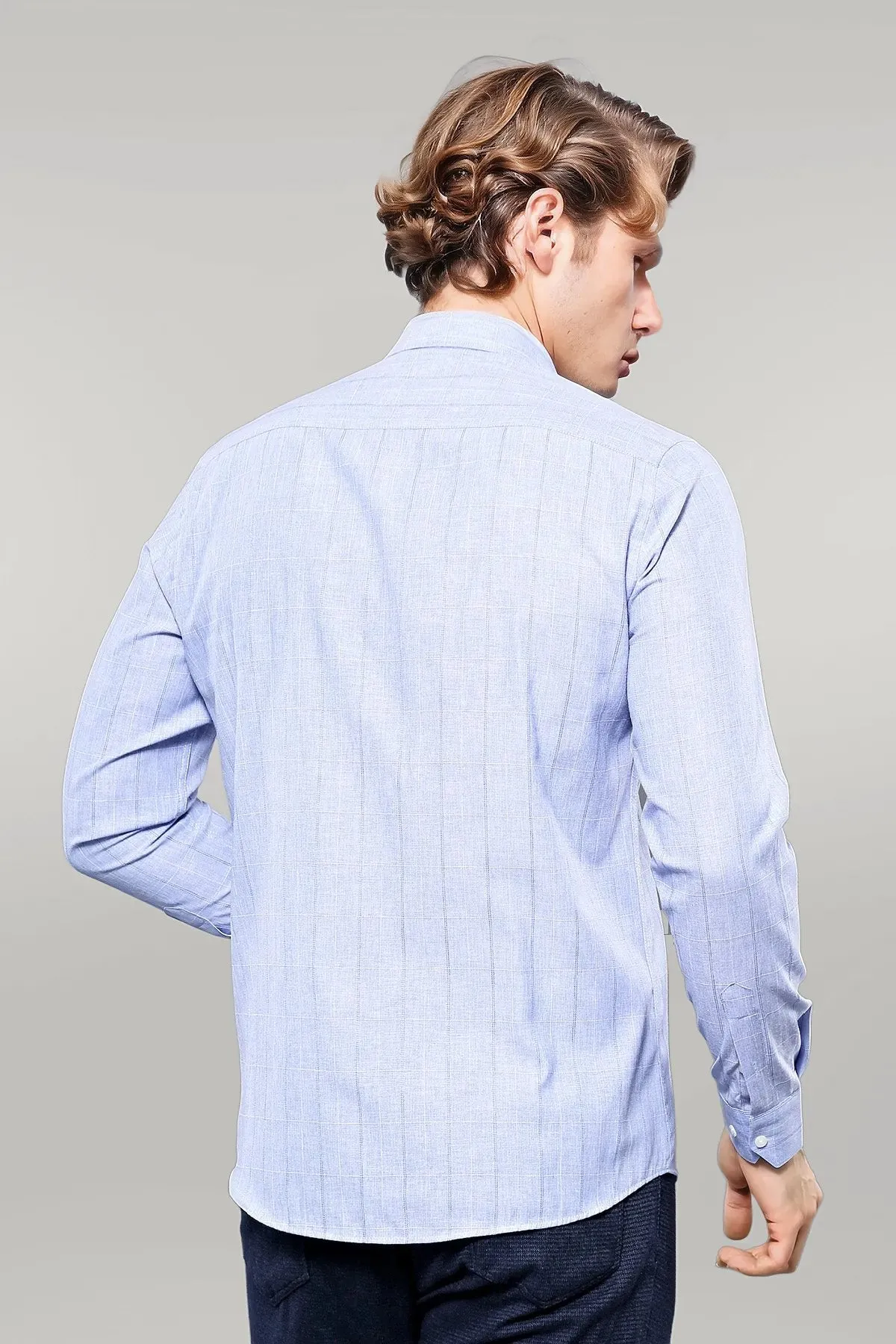 WSS Checked Long Sleeve Blue Shirt  - Singen
